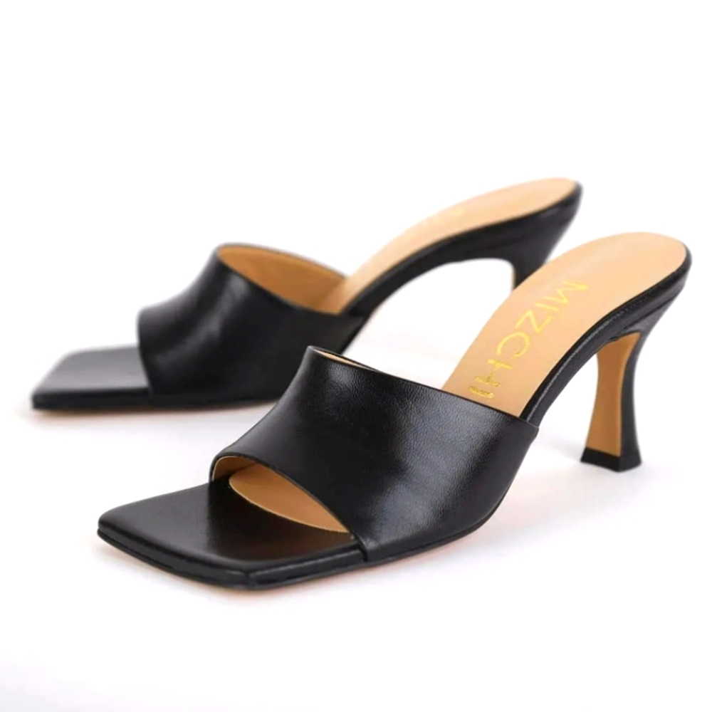 US 2 - New Girl's MIZCHI Black Leather Heels with Kitten Heel Elegance Mules